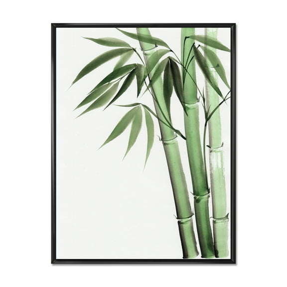 Palm Bamboo Detail On White II 12 in x 20 in Framed Painting Canvas Art Print, by Designart