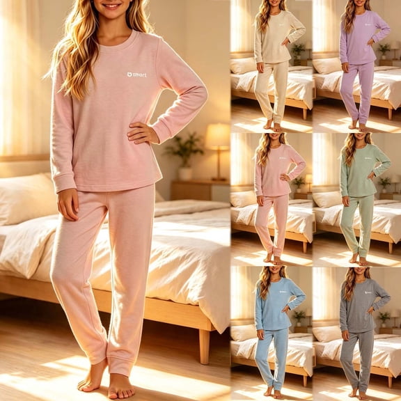 BXJX Girls Outfit Sets Size 10-12 T, 2 PC Long Sleeve Casual Crew Neck Pullover Tops and Pants Sets Pink