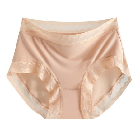 BYHONG Women Solid Color Lace Mid Rise Breathable Polylactic Crotch Seamless Briefs Womens Panties Pink XXL