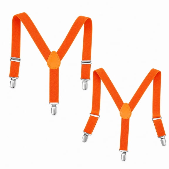 YEMNPIOS Orange Suspenders for Men Bright Adjustable Neon Braces Y Shaped Strap with Strong Clips 2 Pack for Fancy Dress Thanksgiving Costume Party