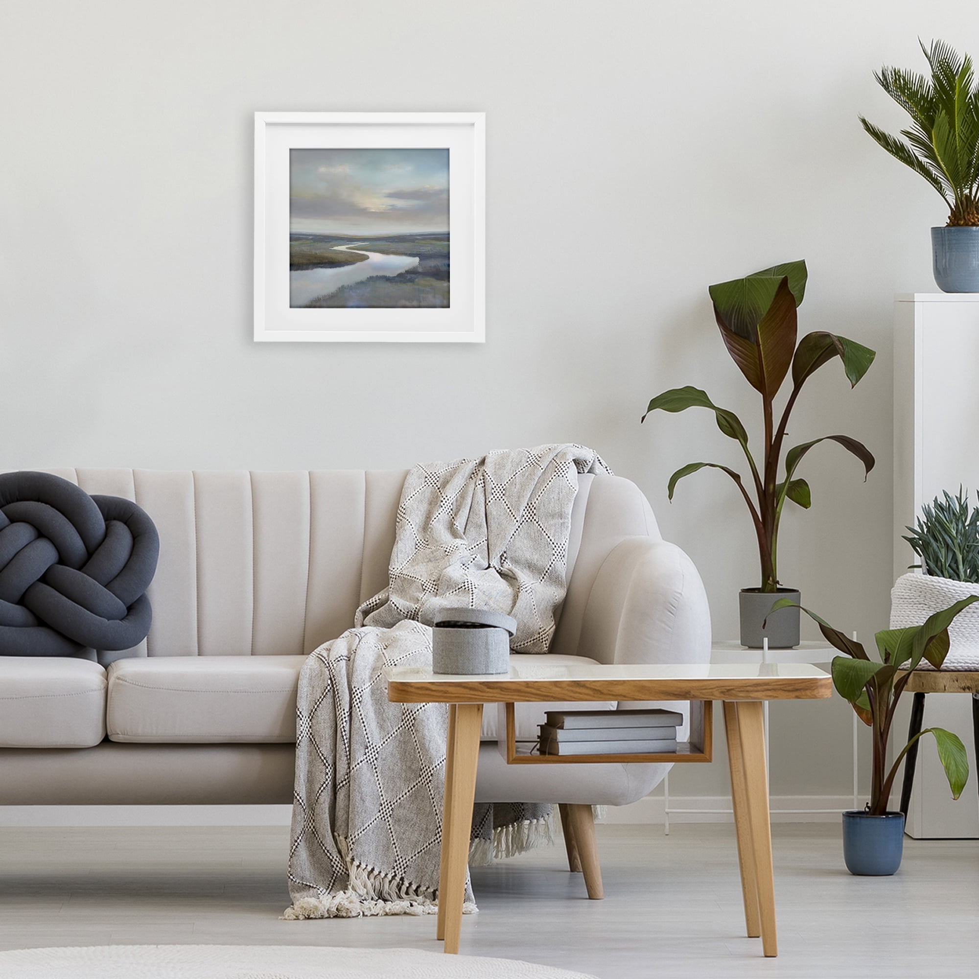 Stupell Industries Calm Riverbend in Greys White Framed Print Under Glass, design by Christy McKee