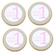12 - 2 inch Look Whos One Pink Edible Cupcake Image Toppers