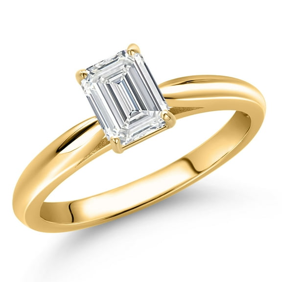 Gem Stone King 10K Yellow Gold Lab Grown Diamond Engagement Ring for Women | 0.65 Cttw | Emerald Cut 6X4MM | Gemstone April Birthstone | DEF Color | VVS-VS Clarity (Size 9)