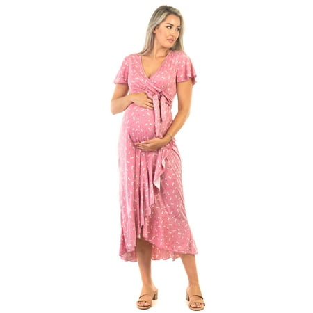 

Maternity and Nursing Butterfly Sleeve Dress with Ruffles