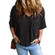 thumbnail image 2 of Camiseta holgada de manga corta con cuello en V y color liso para mujer - Algodón y lino suaves, blusa informal bordada, 2 of 8