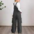 thumbnail image 5 of Girls Pants,Snowflake Washed Girls Cargo Wide Leg Denim Overalls Jumpsuit Toddler Kids Winter Casual,Girls Jeans,05 Black,9-10 Years, 5 of 5