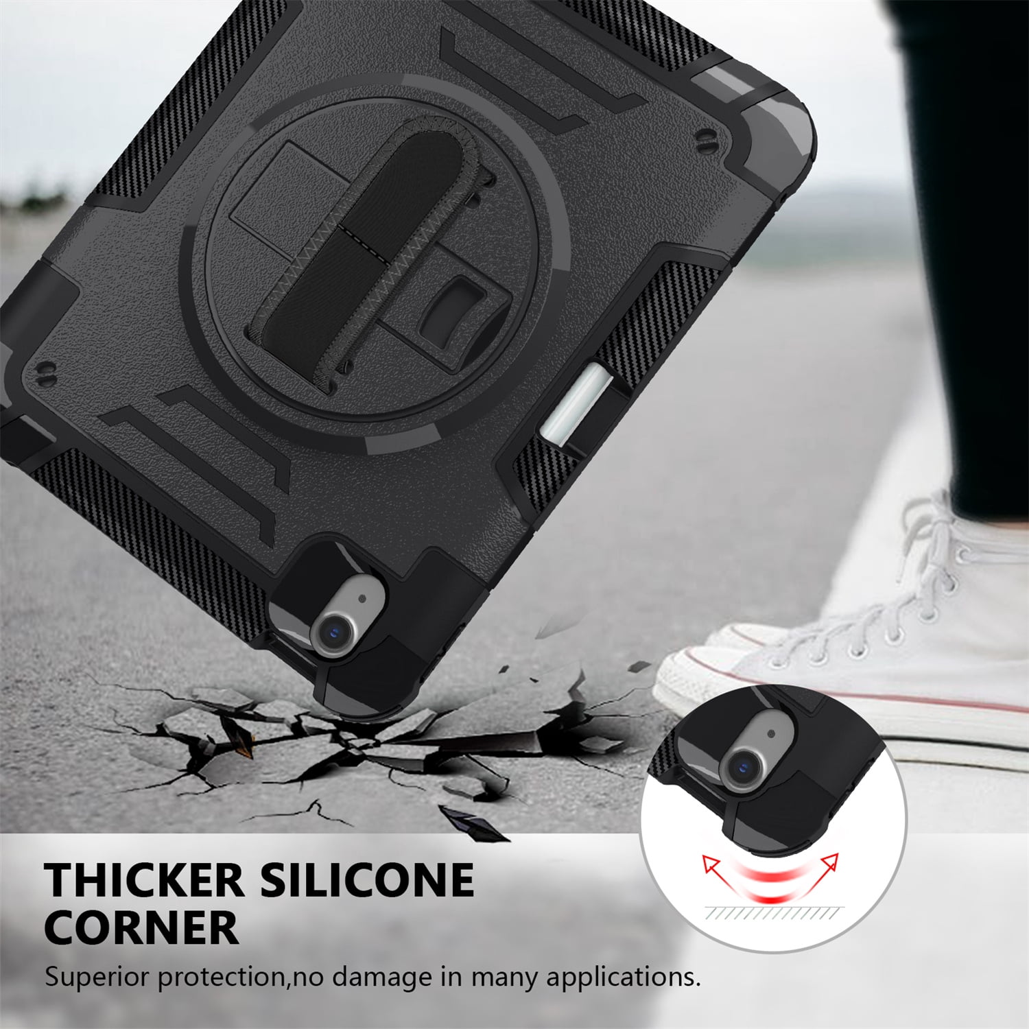 Shockproof Case for Apple iPad 11th 10th Gen 2025 2022, with Pencil Holder Military Grade Protection Rotating Stand Hand Strap Shoulder Strap Bumper Rugged Case for iPad 11th Gen 11"/ 10th Gen 10.9"