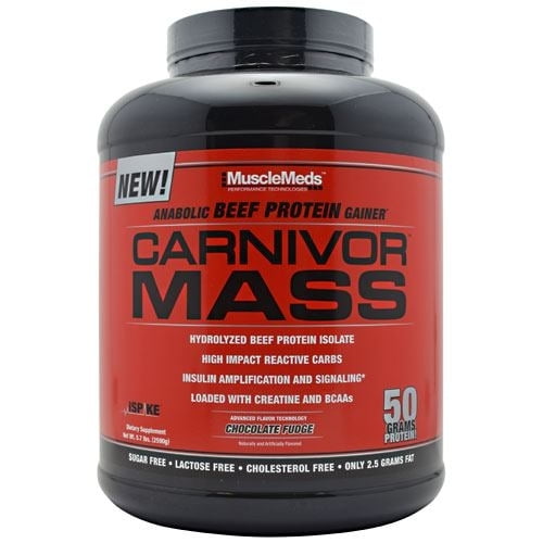 MuscleMeds Carnivor Mass Gainer – 50g Beef Protein Isolate & 125g Reactive Carbs – 0 Sugar/Fat/Lactose – iSpike™ Anabolic Gainer, Chocolate Fudge, 6 lb