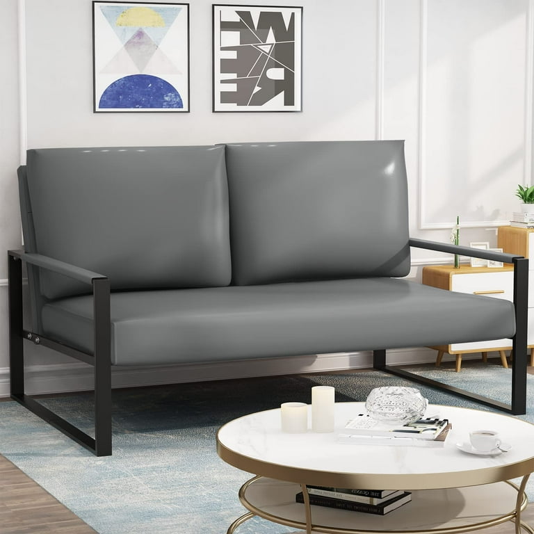 CHEKUMEN 60" Faux Leather Loveseat Sofa – Waterproof, Comfy Small Couch For Apartments & Living Rooms (Ash)