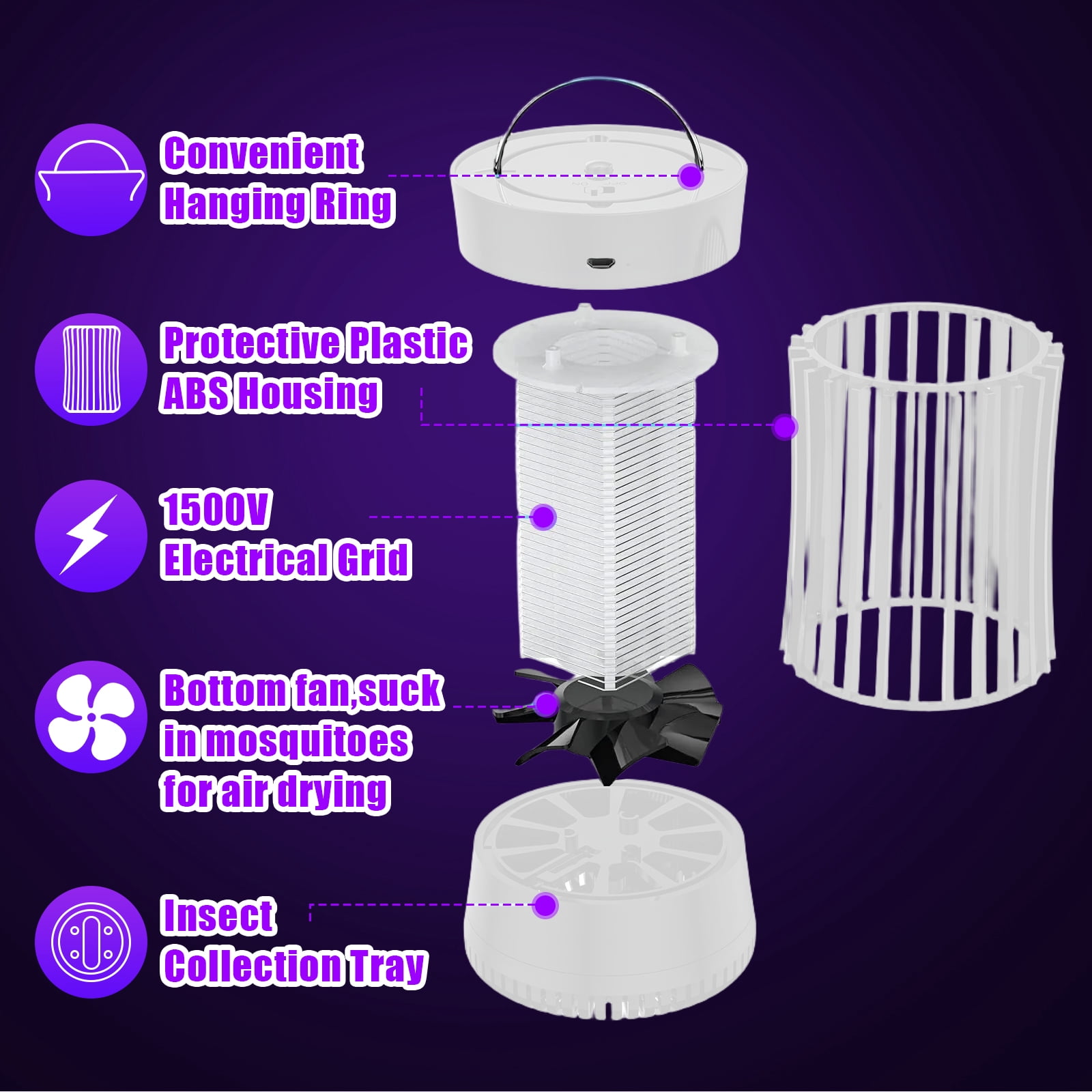 Kqiang Bug Zapper, Indoor and Outdoor Mosquito Zapper Trap, Portable Electric Fly Trap-White