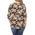 thumbnail image 3 of Women's Elegant Floral Print Tunic Casual Round Neck Roll Tab Sleeve Blouse Top, 3 of 6