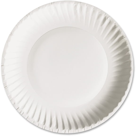 AJM Packaging Green Label Economy Paper Plates - 100 / Bag - Microwave Safe - White - Paper Body - 1200 / Carton | Bundle of 5 Cartons