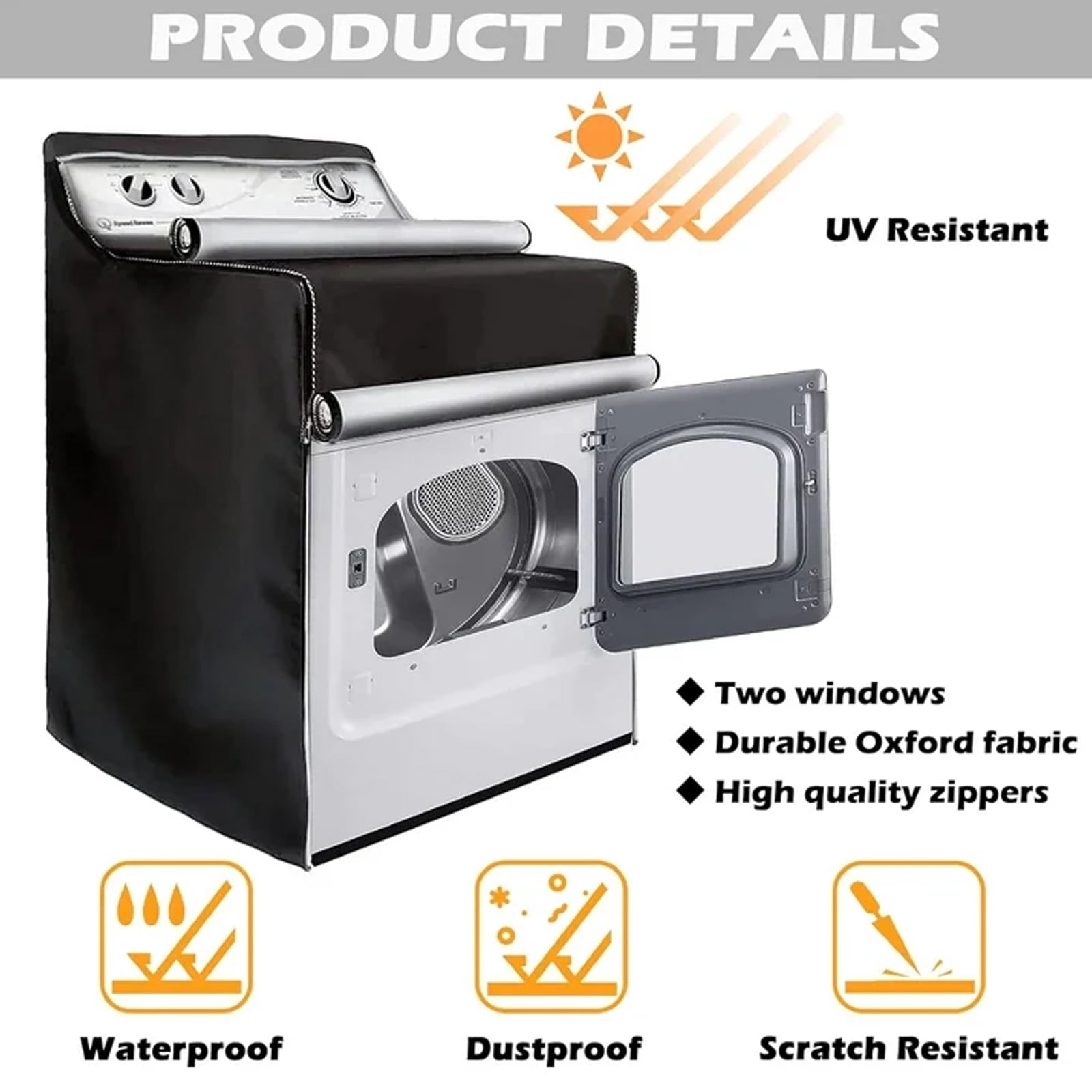 DICEEVIL 2 Pcs Washing Machine Cover, Zipper Design Wash Machine Cover, Waterproof Dust-proof Moderately Sunscreen Fit for Front Load Washer Dryer, All Weather Protection