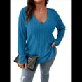 thumbnail image 3 of Suéter Informal de Punto con Cuello en V y Larga para Mujer, Talla Grande Azul 4XL, 3 of 8