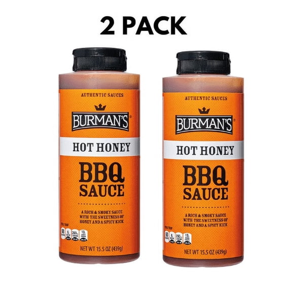 Burman's Hot Honey BBQ Sauce, Shelf-Stable, 2 Pack, 15.5 Oz