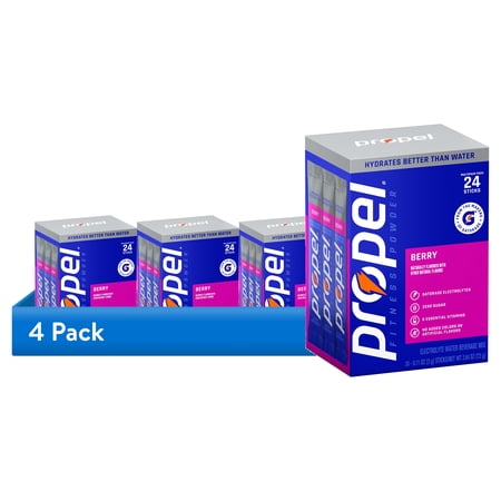 (4 pack) Propel Zero Sugar Berry, On the Go Packs, Electrolyte Powder Drink Mix, 0.11 oz, 24 Count packets