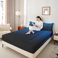 thumbnail image 4 of jejeloiu Minimalist Geometric Lines Full Size Sheets,Blue Black Bed Sheets For Kids 4pcs, 4 of 7