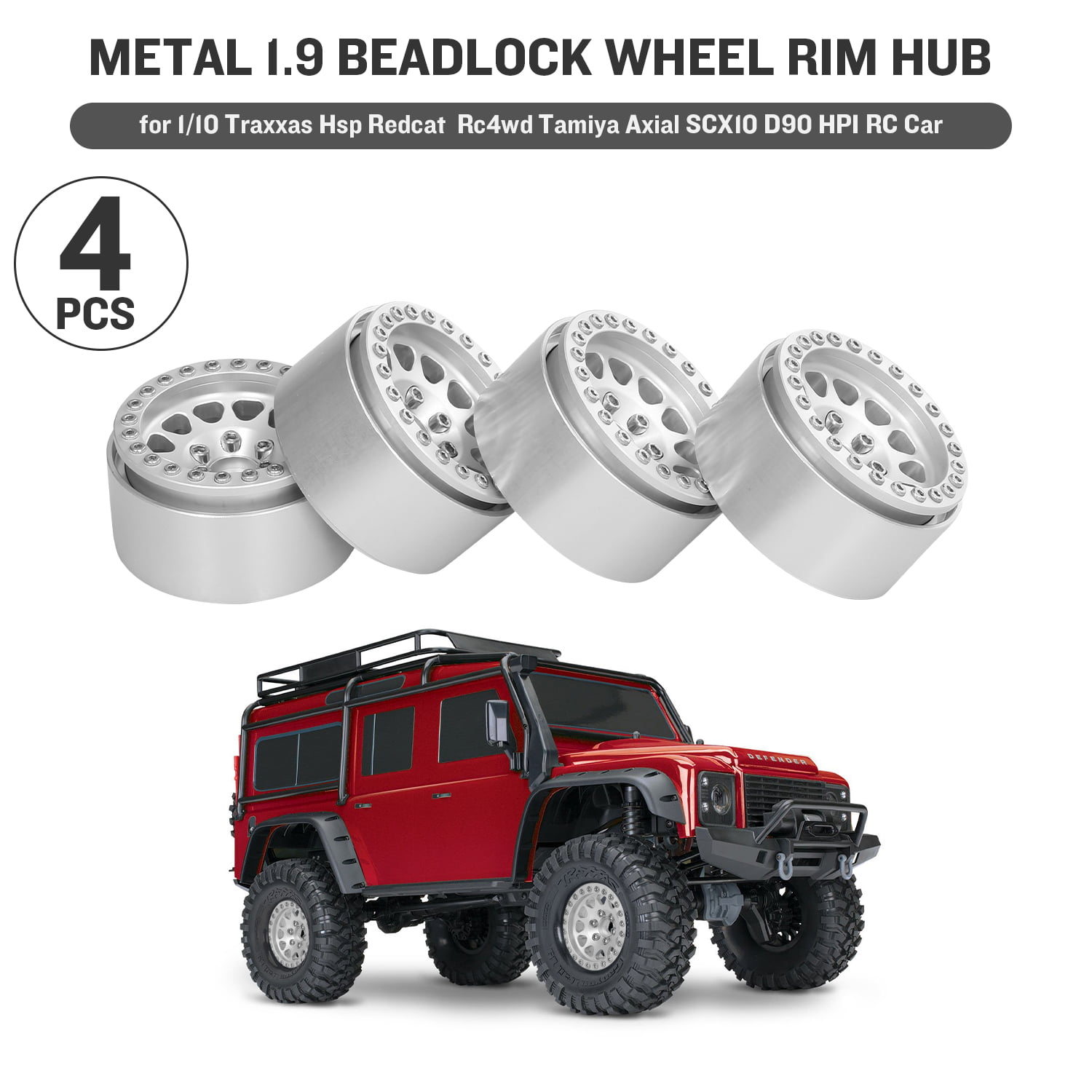 Titanium+Bright Black Axial SCX10-II MOHERO Aluminum Alloy 1.9 Beadlock Wheels Rims Hub for RC 1/10 TRX4 D90 Scale RC Crawler Car 
