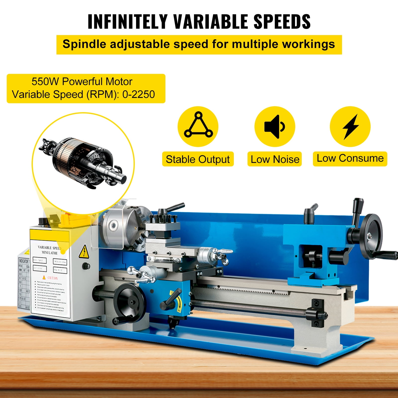 KFFKFF Metal Lathe 7" x 14", Bench Top Metal Lathe, Mini Metal Lathe 0-2250 RPM Variable Speed,Mini Lathe with 4" 3-jaw Chuck, Benchtop Lathe, for Various Types of Metal Turning