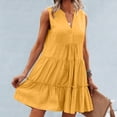 thumbnail image 5 of Noric Women's Cotton Sleeveless V Neck Tiered Mini Dresses Casual Solid Color Ruffle Hem Summer Dresses, 5 of 8