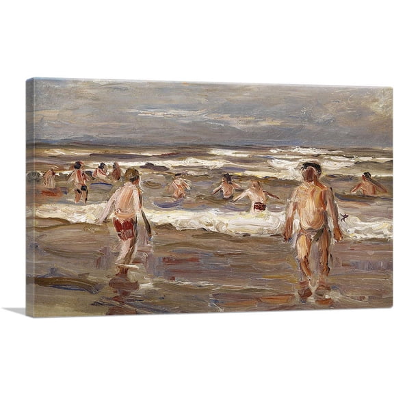 ARTCANVAS Bathers Boys In The Sea 1899 Canvas Art Print by Max Liebermann - Size: 12" x 8" (0.75" Deep)