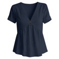 thumbnail image 4 of XAOFW Womens T Shirts Solid Color V Neck Button Up Loose Fitting Short Sleeved T Shirt Versatile Tops XL, 4 of 4