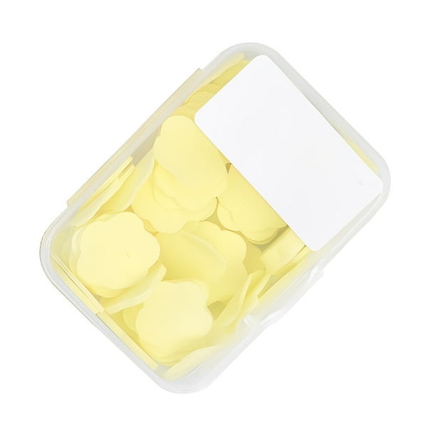 Inteprter Jabón de papel Desechable a mano Sábanas perfumadas Viaje Rebanada portátil Forma de flores Baño al aire libre Tabletas para Mostrada limón amarillo