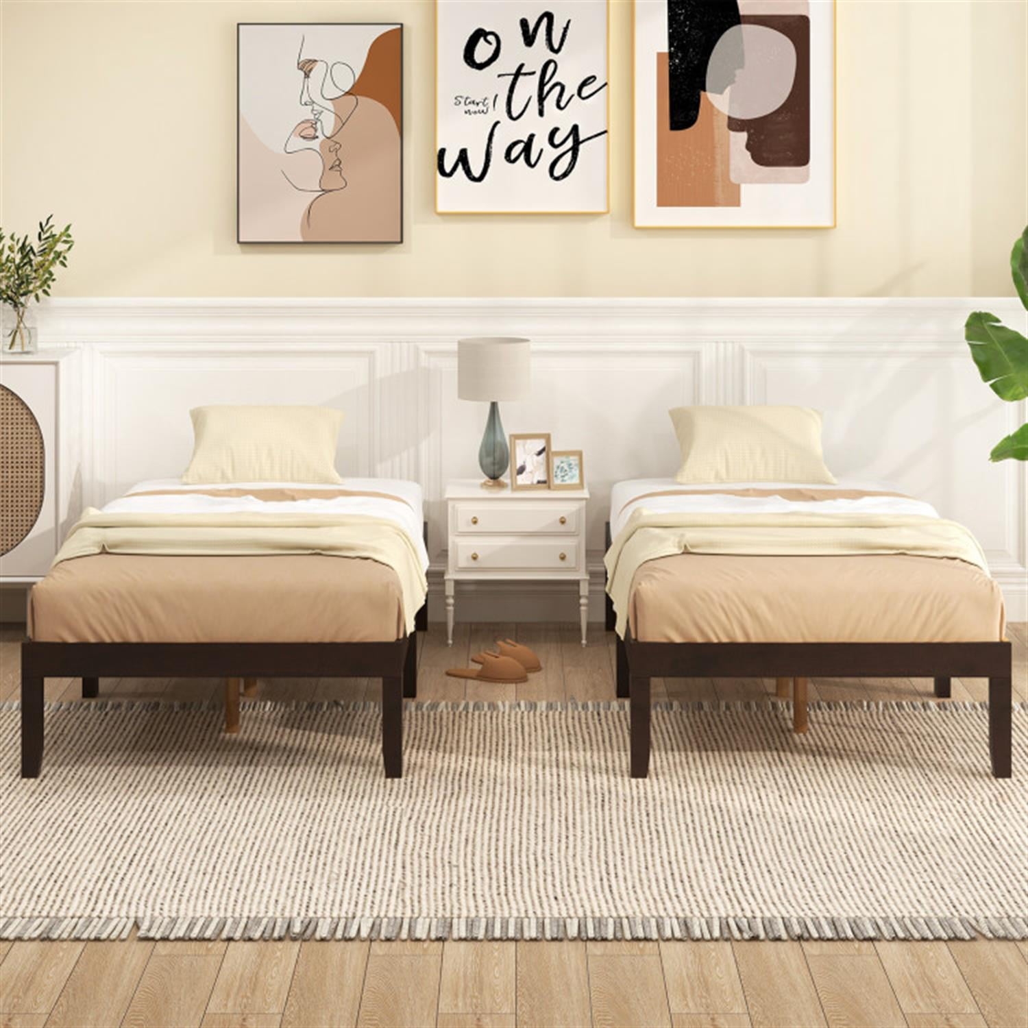 Demi Bonn Twin Size Bed Frame with Wooden Slats Support and Rubber Wood Legs, Acacia Wood Platform Bed Frame with Under Bed Storage, No Box Spring Needed, Brown