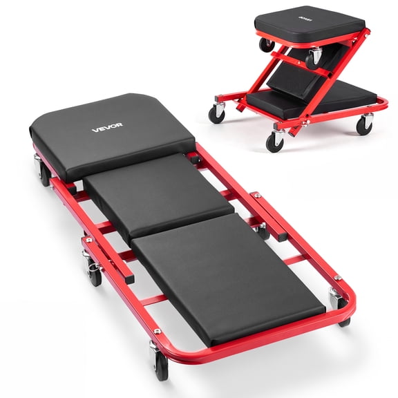 VEVOR 40 in 2-in-1 Folding Mechanic Creeper, Z Creeper Seat & Under Car Garage Roller, 450 lbs Rolling Creeper Stool with 6 Swivel Casters, Padded Headrest for Auto Repair