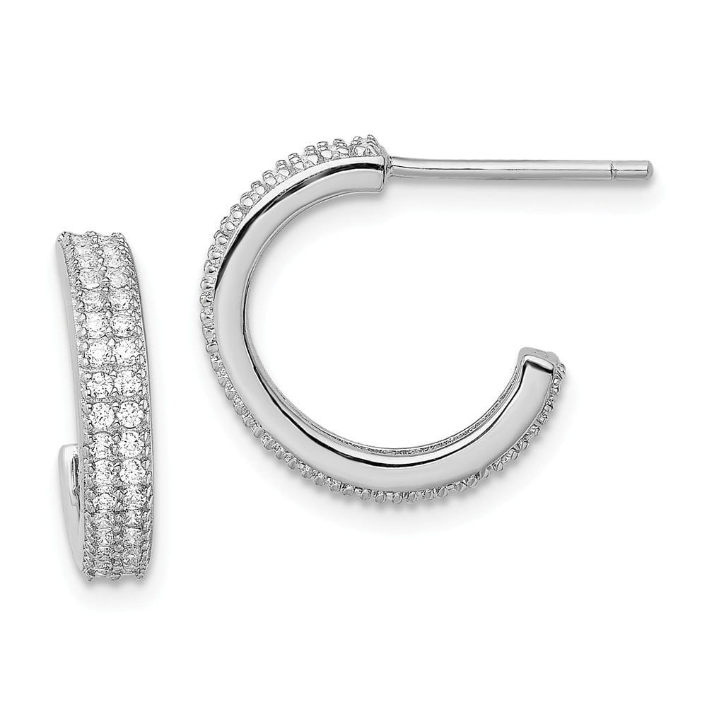 FB Jewels Solid Sterling Silver Rhodium Plated Polished Hoop Earrings 