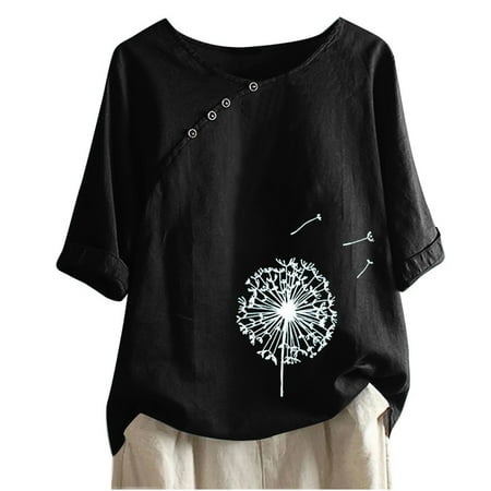 

nsendm Short Sleeve Scrub Jackets Summer Womens Half Sleeve V Neck Side Button Floral Fit Women Casual Tee T Shirt Women Shirt Black Medium