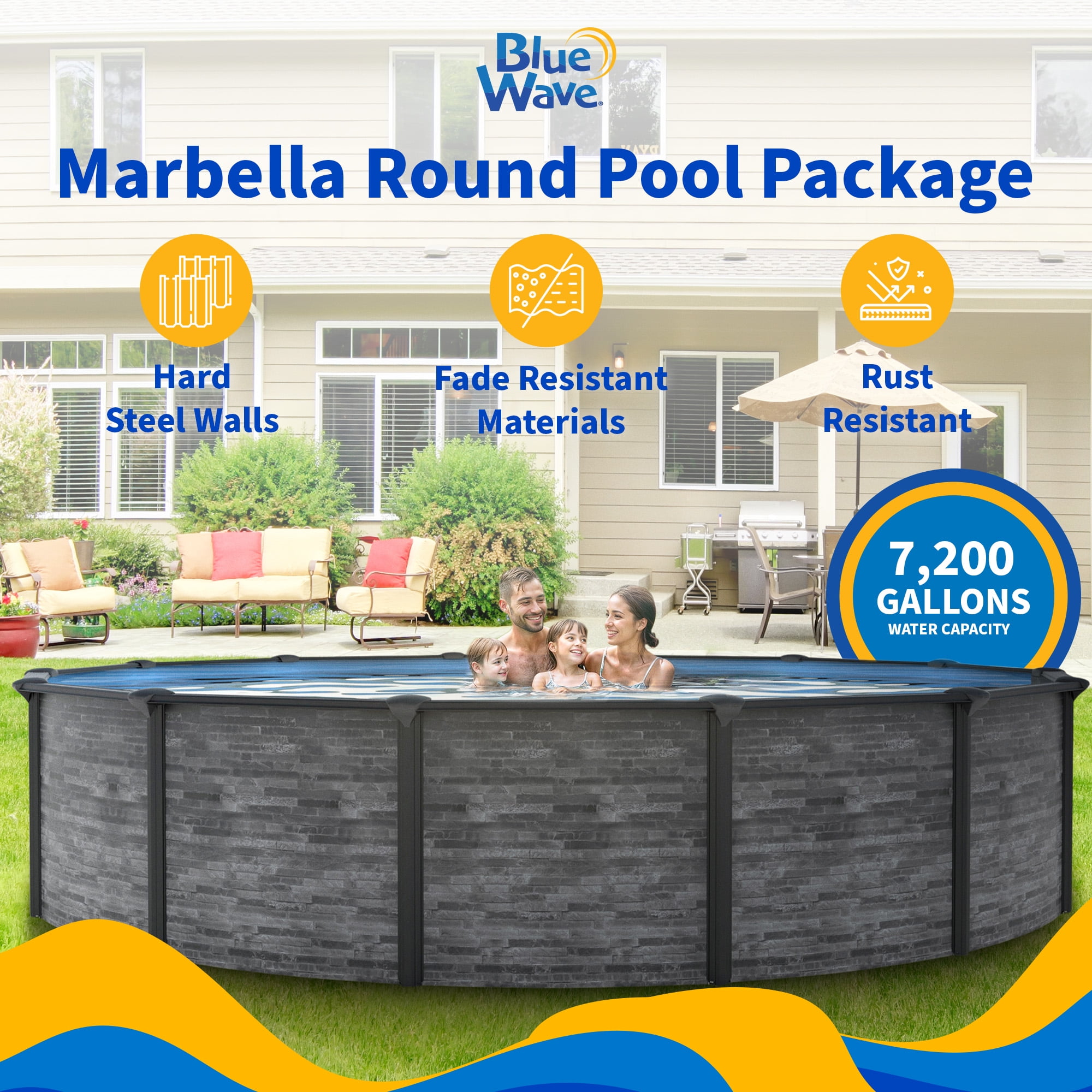 Blue Wave Marbella 18-ft Round 52-In Deep Above Ground Swimming Pool 6in Top Rail Metal Wall Swimming Pool Package