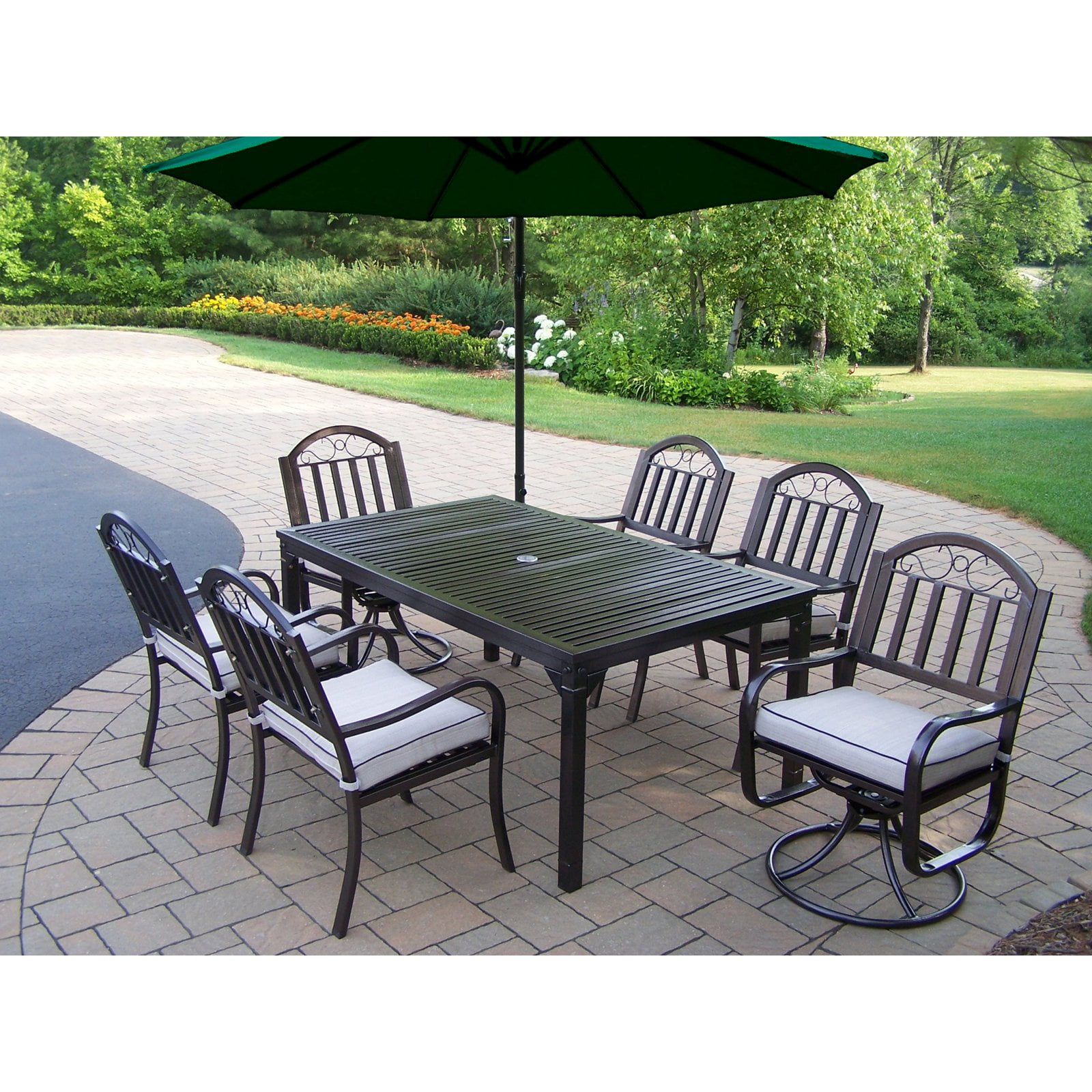 Oakland Living Rochester 67 x 40 in. Patio Dining Set with 2 Swivel