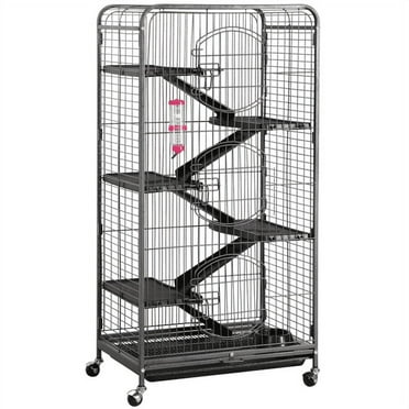 Renwick Large 6 Level Rolling Cage with 3 Doors, Pet Bowl, and Water Bottle for Small Animals, Black
