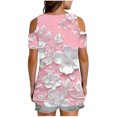 thumbnail image 4 of Cold Shoulder Tunic Tops for Women Graphic Prints V Neck Short Sleeve T-Shirts Loose Fit Summer Casual Blouses (S, Pink), 4 of 6