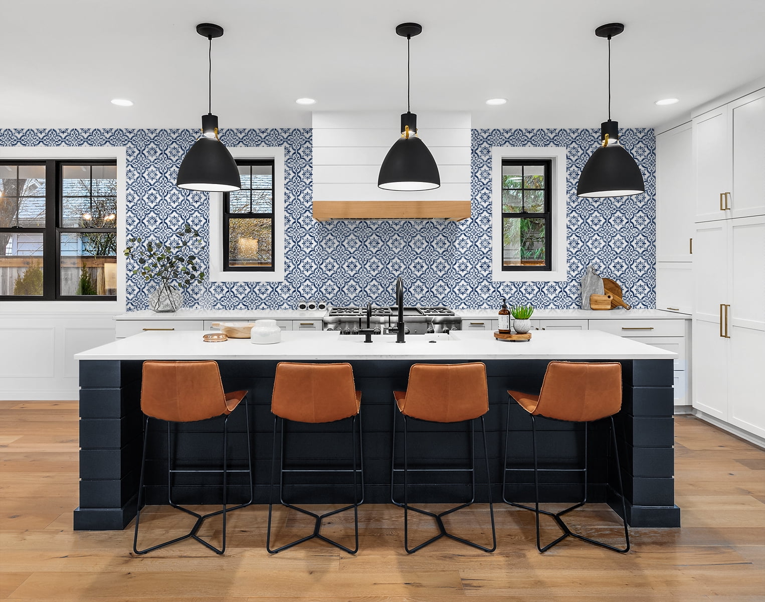 Wallquest, Inc. Luxe Haven Porto Tile Peel and Stick Wallpaper Riviera Blue