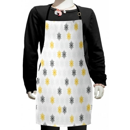 

Grey and Yellow Kids Apron Moroccan Style Modern Sun Beam Flowers with Rounds Dots Image Boys Girls Apron Bib with Adjustable Ties for Cooking Baking Painting Black and Pale Grey by Ambesonne