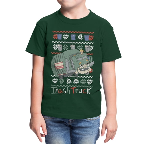 Trash Truck Sweater Of Garbage Cans Youth T Shirt (Forest Green, XS-XL)