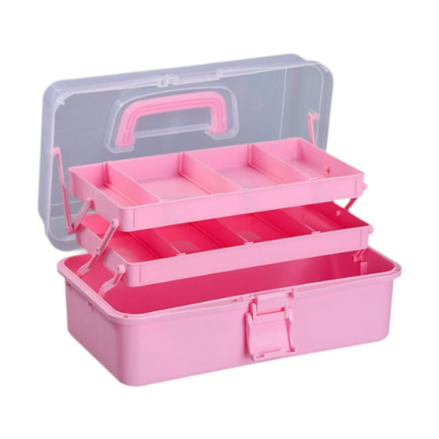 Siruishop 3 Layer Storage Box Foldable Art Case for Home Jewelry Making Painting Pink