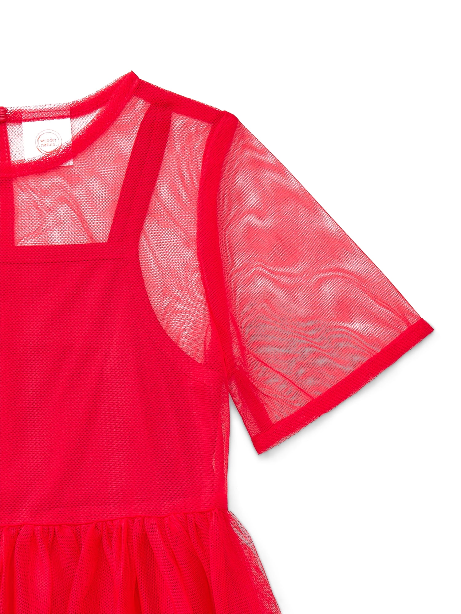 Wonder Nation Girls Mesh Tutu Dress with Short Sleeves, Sizes 4-18 & Plus