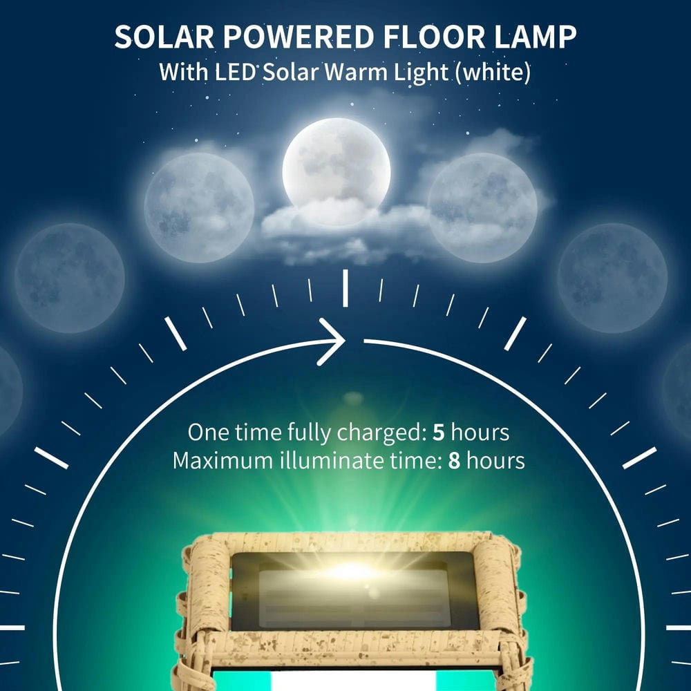 Topcobe Solar Floor Lamp, Outdoor Rattan Garden Lantern Pathway Light & Decorative Driveway Lighting with Auto On/Off LED Lights, Outside for Patio Backyard Garden Porch, Yard, Lawn, Sand