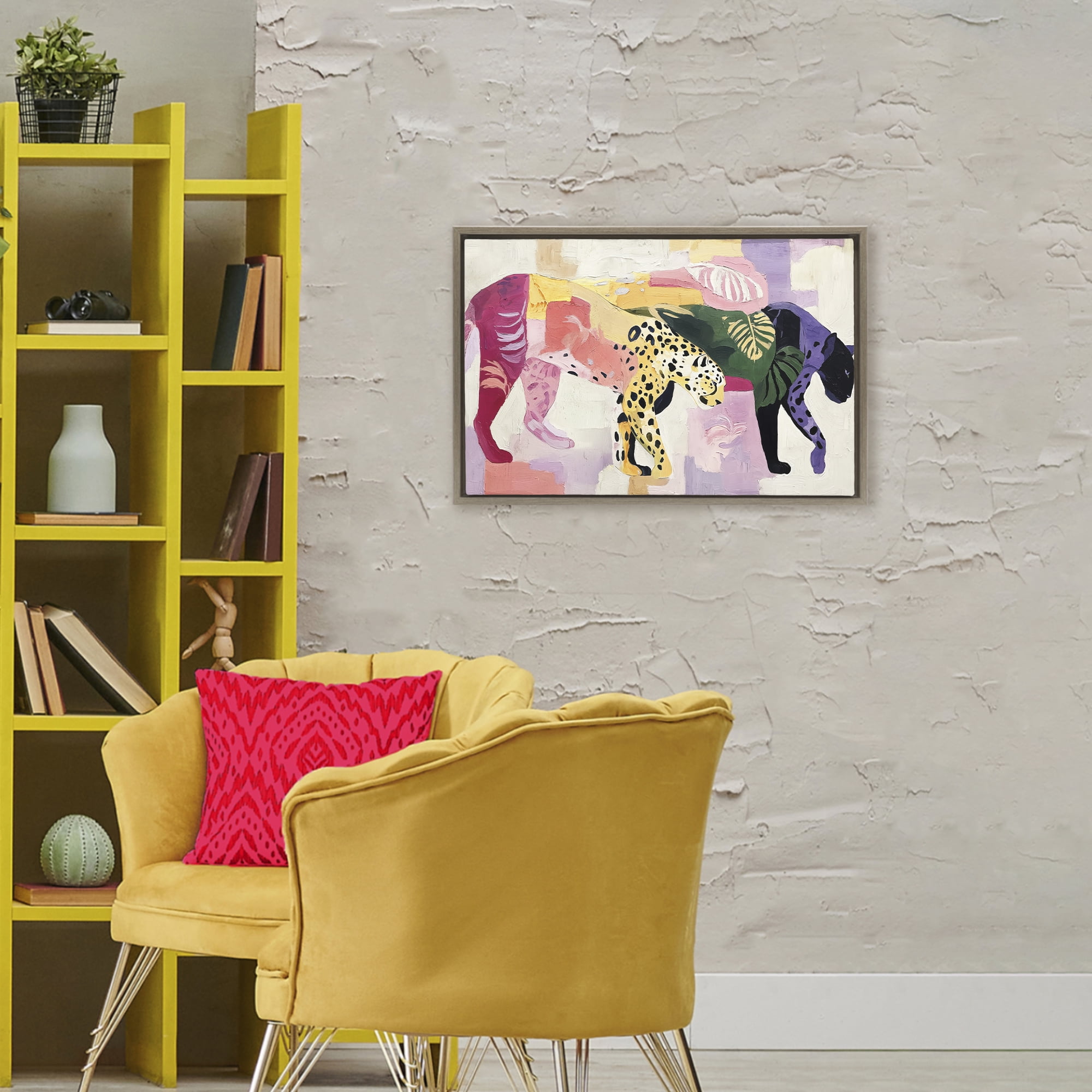 Candy Cats Tropical Wildlife Brown Framed Floater Canvas Wall Art, design by Annabelle Hall