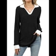 thumbnail image 3 of Suéteres de Cuello en V para Mujer, Jersey con Bloques de Color, Mangas Largas, Corte Holgado, Estilo Informal, Tipo Túnica, Camisetas. Negro XXL, 3 of 10
