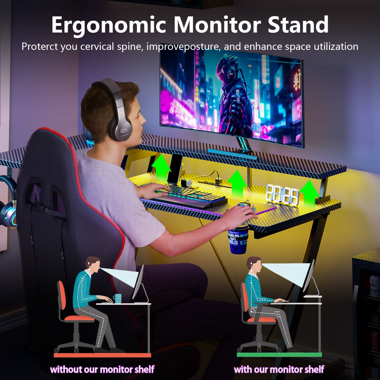 Dwezzo 39" Black Pro L-Shaped Gaming Desk, Home Furniture Gaming Station