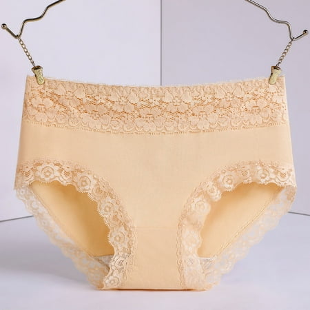 BYHONG Plus Size Women s Crotch Breathable Skin Tight Belly Lifting Waist Lace Hem High Waist Underwear Panties for Women Beige XL