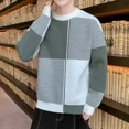 thumbnail image 5 of Suéter de punto para hombre, jersey de retazos a cuadros, ropa para hombre, liso, verde, clásico, cálido, sudadera de gran tamaño, overfit, 5 of 5