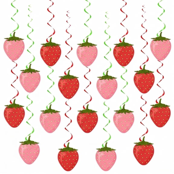 36 Pcs Strawberry Hanging Swirl Decorations, Berry Themed Cutouts for Birthday Party & Baby Shower