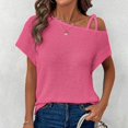 thumbnail image 2 of Top de manga corta de punto con hombros descubiertos para mujer - Blusa informal ligera - Conjunto de verano de color liso - S-XXL, 2 of 8