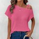 thumbnail image 2 of Top de manga corta de punto con hombros descubiertos para mujer - Blusa informal ligera - Conjunto de verano de color liso - S-XXL, 2 of 8