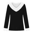 thumbnail image 4 of Olyvenn Faux Fur Trim V Neck Fashion Sweatshirts for Women Solid Loose Xmas Long Sleeve Pullover Holiday Tops Tunic Blouses Black 12, 4 of 4